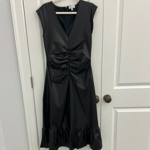Elegant Black Faux Leather Sleeveless Dress
